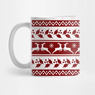 Dark Christmas Candy Apple Red Nordic Reindeer Stripe in White Mug